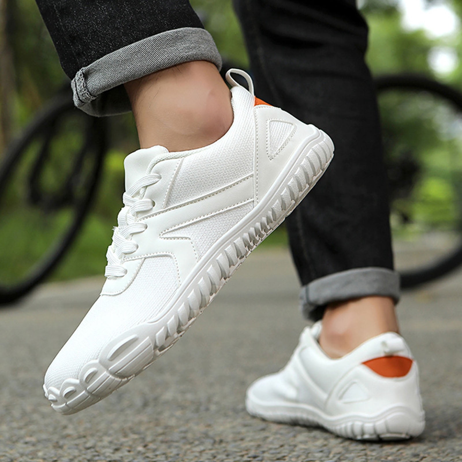 Barefoot Shoes Women Men Wide Toe Box Sneakers Mesh Lace up Running Hiking Shoes Lightweight Workout Gym Footwear White Size 5.5