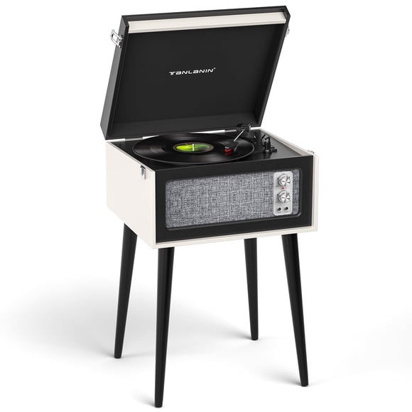 Tocadiscos Vintage TANLANIN Negro con Bluetooth y Soporte