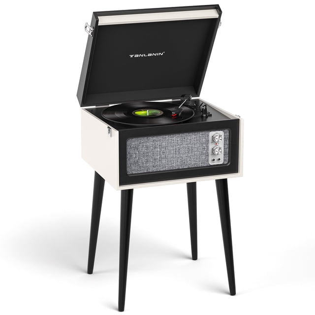 Tocadiscos Vintage TANLANIN Negro con Bluetooth y Soporte