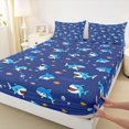 thumbnail image 4 of Castle Fairy Cartoon Cute Shark Bed Sheets 4-Piece,Small Fish Bubble Seamless Tile Full Size Sheets,Dark Sky,1 Fitted Sheet,1 Flat Sheet and 2 Pillowcases, 4 of 6