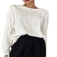 thumbnail image 4 of AMERTEER Femmes Pull-Over Blanc Automne Tops Jacquard Solide Manches Longues Col Rond Streetwear Blanc M, 4 of 7
