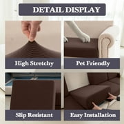 Sanmadrola Waterproof Couch Cushion Cover for Sectional Sofa,Slipcover Stain Resistant High Elasticity Wear-Resistant Striped Sofa Cover,Brown 3 Piece Set +1 Chaise for Furniture, Children, Pets