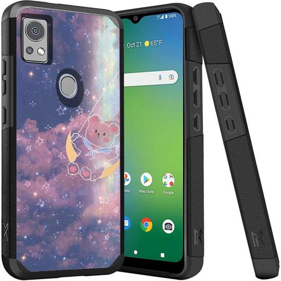 ANJ  Shockproof Dual Layer Slim Hard Case   Tempered Glass Cover Compatible with Icon 5, AT&T Motivate 4 - Bear Moon Swing