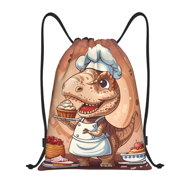 Saiise Dinosaur Baking Delight Pattern Sports Drawstring Backpack - String Swim Gym Bag with Wet Proof Pocket for Women&Men-Medium