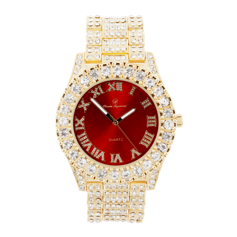 Charles Raymond Blinged Out King and Queen Hip Hop Iced Out Wristwatch Set Perfect for Power Couples to Flaunt On and Off The Dance Floor St10237