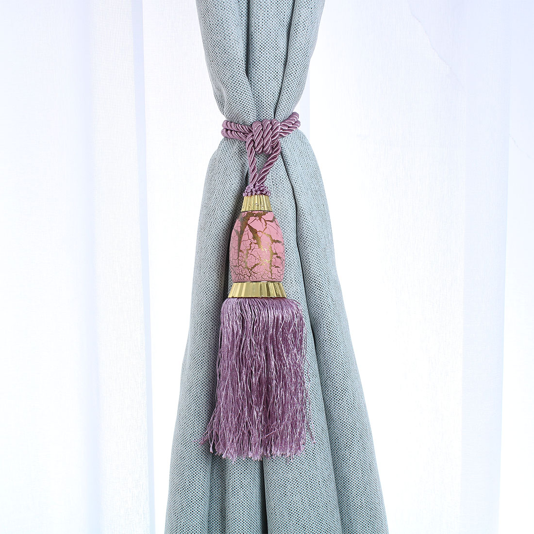 2Pcs Window Curtain Drapery Tassel Rope Tie Back Holdback Fringe Purple