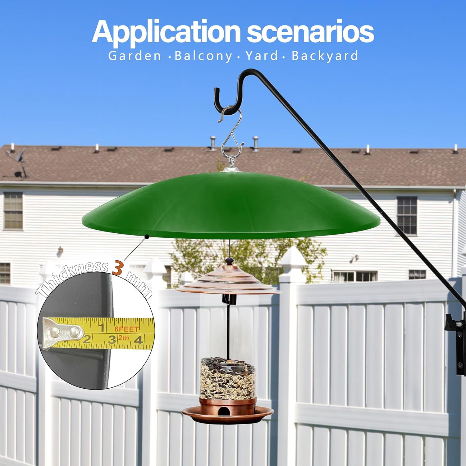 19.25-Inch Extra Large Squirrel Baffle,Hummingbird Feeder Shade Dome Cover, Bird Feeder Rain Guard, Hanging Squirrel Proof for Shepherd's Hook Outdoors (Green) 2 Pack