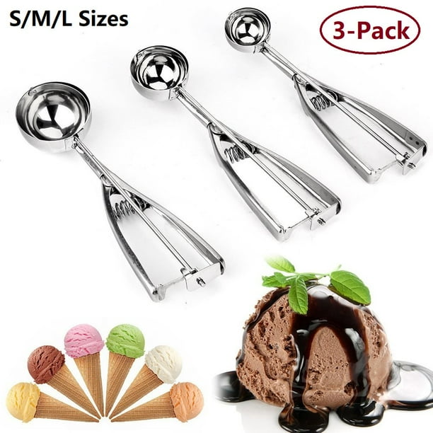3Pcs Ice Cream Scoop Set Multiple Size Cookie Scoop Spoon Stainless