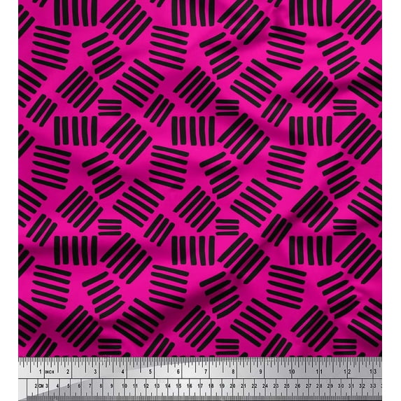 Soimoi Pink polyester Crepe Fabric Brush Stroke Abstract Fabric Prints By Yard 52 Inch Wide