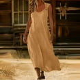 thumbnail image 5 of XUNKUSGA Cotton Linen Womens Dresses Fashion Waist-Cropped Sleeveless Ring Strappy Flowing Long Dress Solid Color Crew Neck Beach Dresses for Women S-2XL,Yellow, 5 of 8