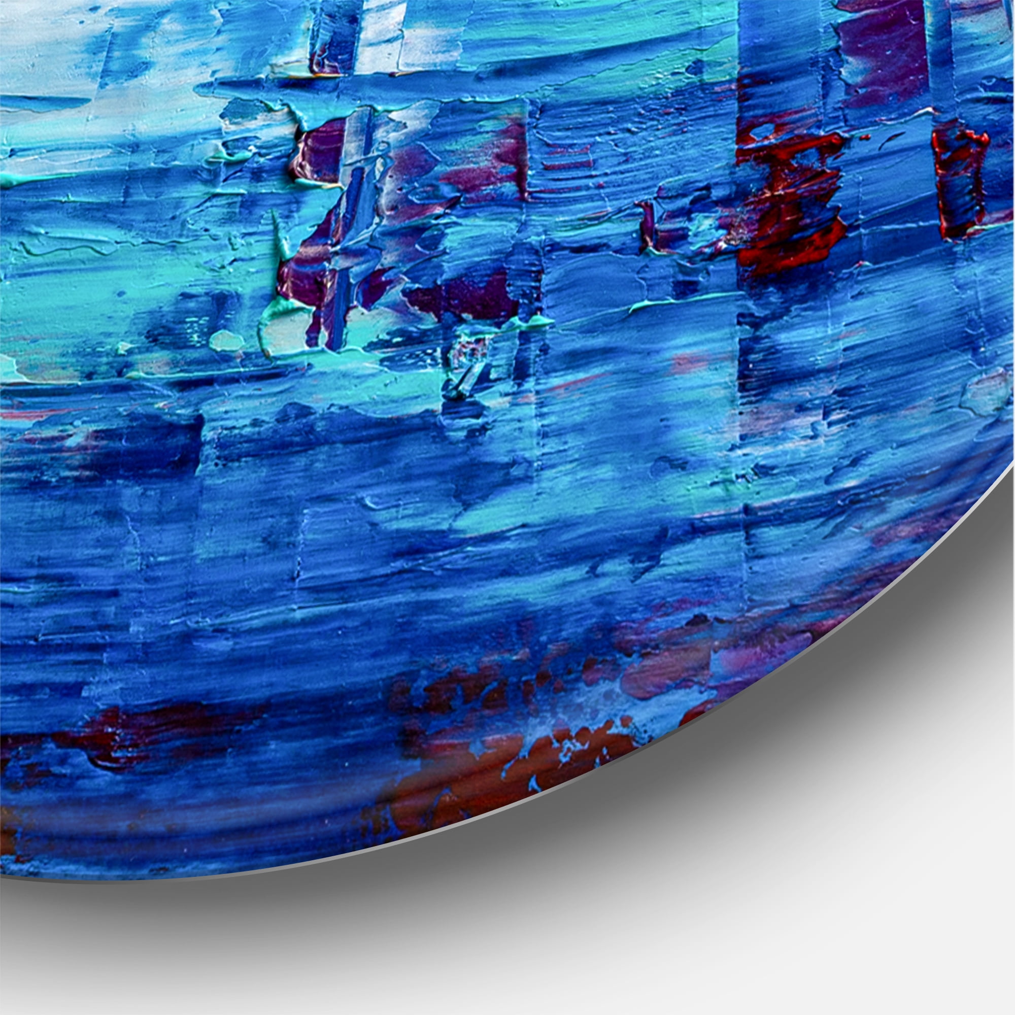 Designart 'Blue Meet Orange Abstract' Modern Circle Metal Wall Art 36x36 - Disc of 36
