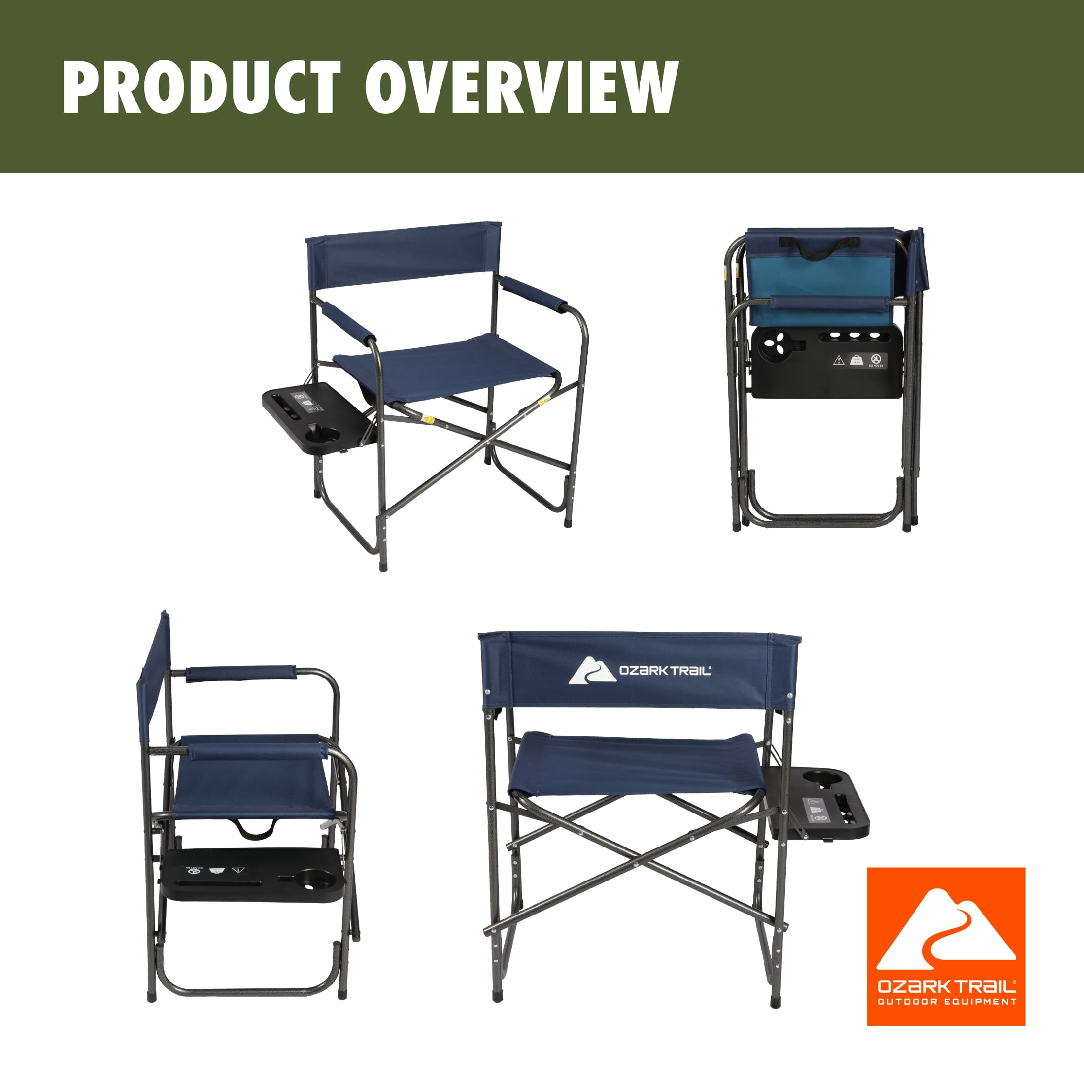 Ozark Trail Director Chair with Side Table, Navy