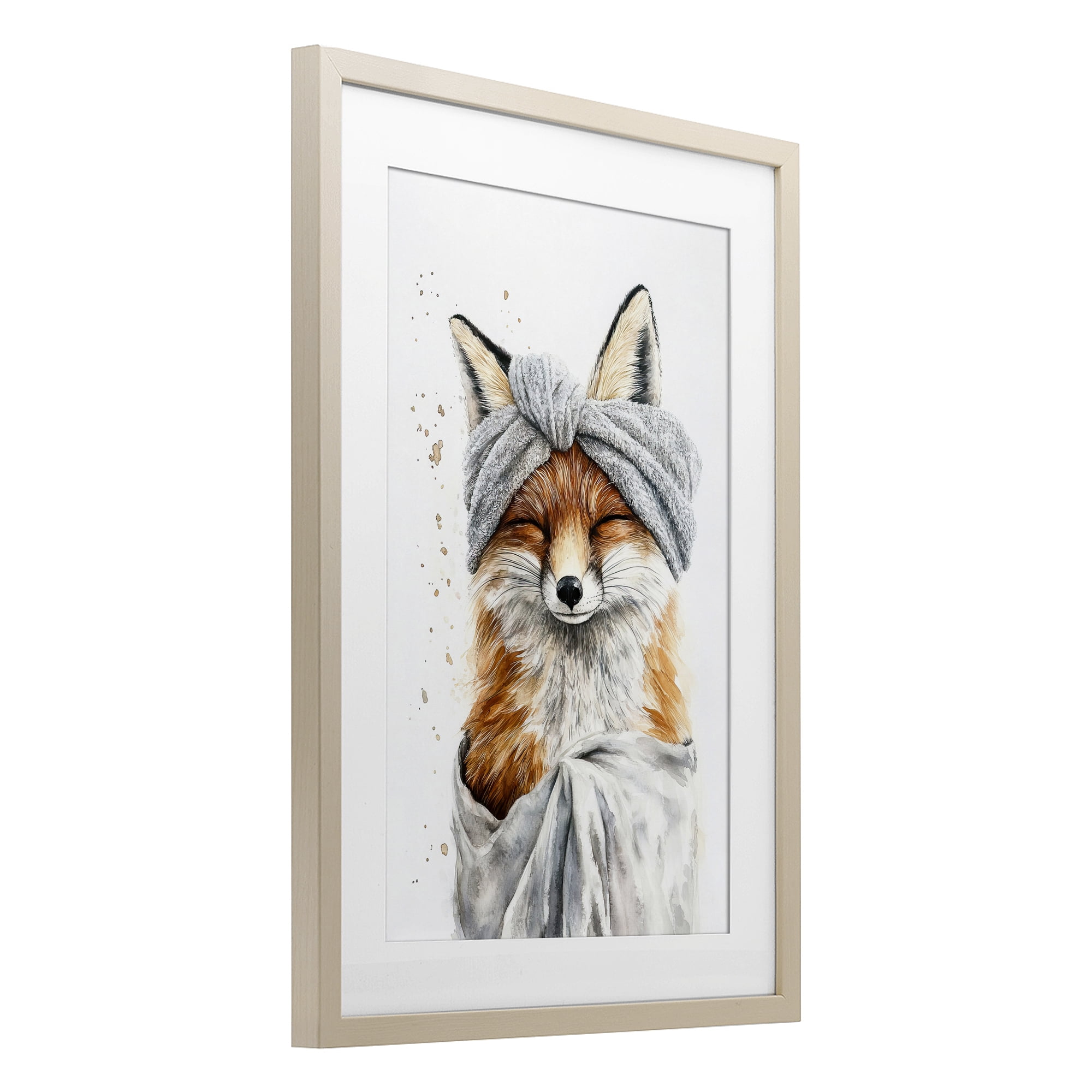 Stupell Industries Bathroom Fox Wrapped in Towel Birch Framed Print Under Glass, design by Tina LeCour
