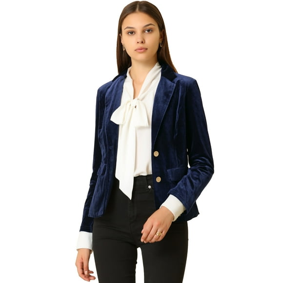 INSPIRE CHIC Women's Vintage Notched Lapel Button Front Office Velvet Blazer Jacket
