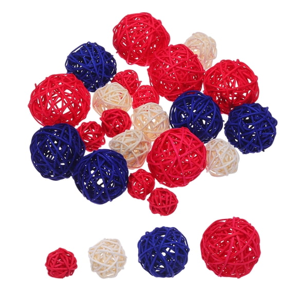 20 Pcs Vase Filler Decorative Balls, 2.4/2/1.6/1.2" Red/Sapphire Blue/White Wicker Rattan Decor