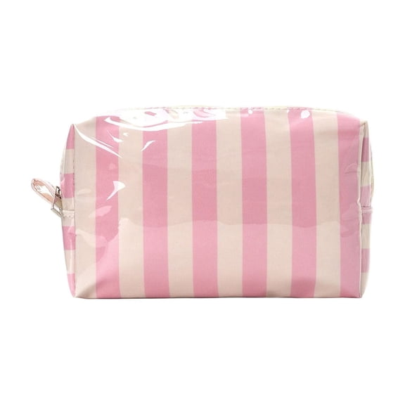Striped PVC Cosmetic Bag Waterproof Transparent Makeup Pouch with Zipper for Travel and Daily Toiletry Storage