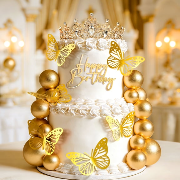 Elegant Gold Crown Cake Decoration Set - Perfect for Birthdays, Weddings, and Anniversary Parties