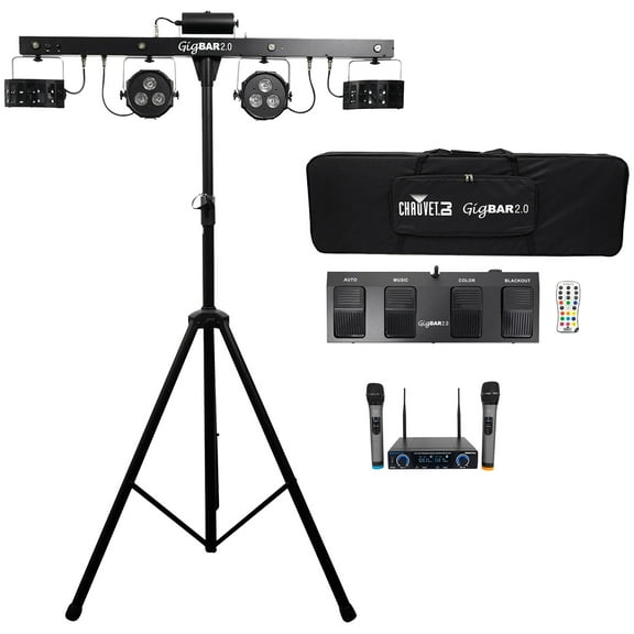 Chauvet GigBar 2.0 DMX Light FX Bar w/Tripod Footswitch Remote Bag Wireless Mics