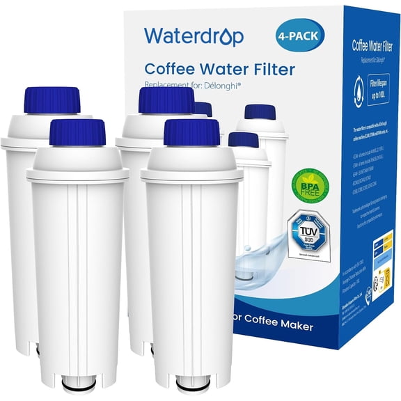 Waterdrop DLS C002 Filter Replacement for De'Longhi® DLS C002 Filter 4 Pack | Compatible with ECAM/ETAM/EPAM Series, EC680/5, De'Longhi® Magnifica Evo Coffee Water Filter,TÜV SÜD Certified, 4 Pack