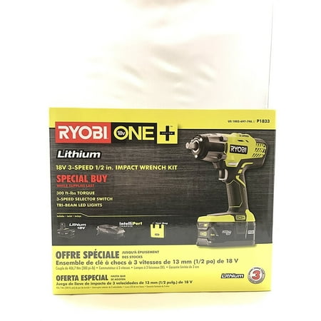 Ryobi P1833 3-Speed 1/2-Inch Impact Wrench Kit