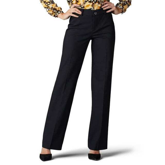 Pantalones Casuales de Cintura Alta y Corte Recto Holgado para Mujer con Bolsillos Negro L
