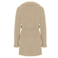 thumbnail image 4 of Women's Solid Color Plush Bathrobe - Long Sleeve Winter Warm Homewear, Khaki, XXXL, 4 of 4