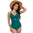 thumbnail image 5 of GEWSEY Womens One Piece Sexy Mesh Swimsuit Modest Tummy Control Bathing Suit Twist Front Swim Dress Swimwear 2025 (Dark Green, L), 5 of 9