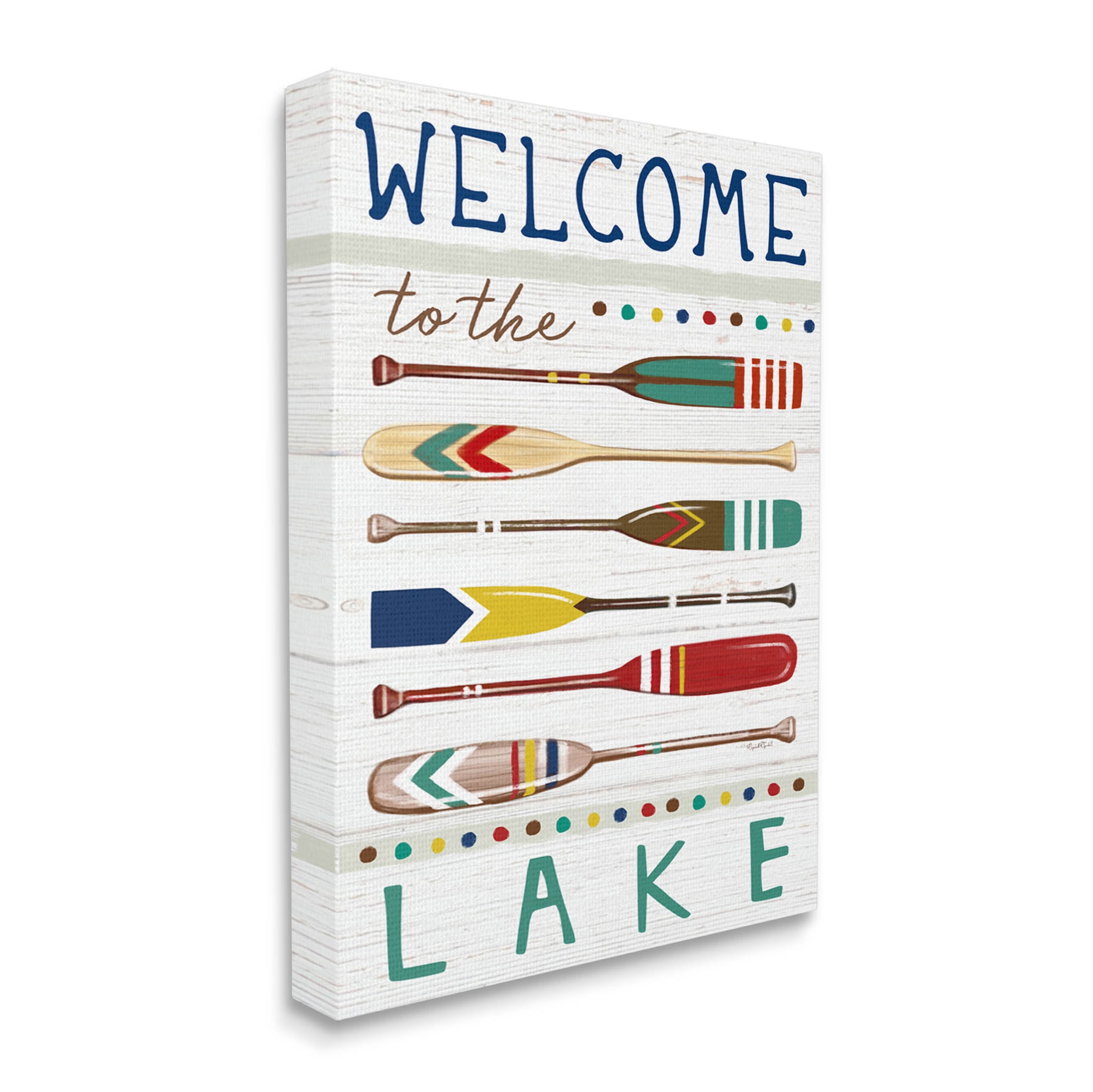 Stupell Industries Lake Welcome Sign Striped Oars Graphic Art Gallery Wrapped Canvas Print Wall Art, Design by Elizabeth Tyndall