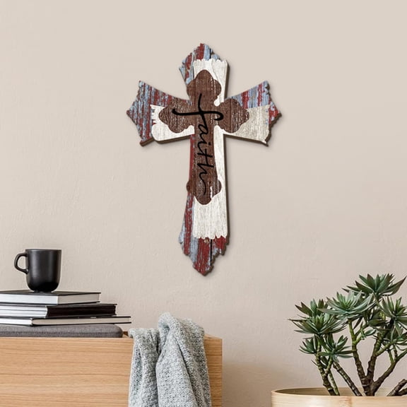 Easter Cross Wall Decor,Hanging Wooden Decorative,Wall Cross Rustic Catholic Crucifix Spiritual Art Sculpture for Home Decor,Religious First Communion Church Decoration Gift