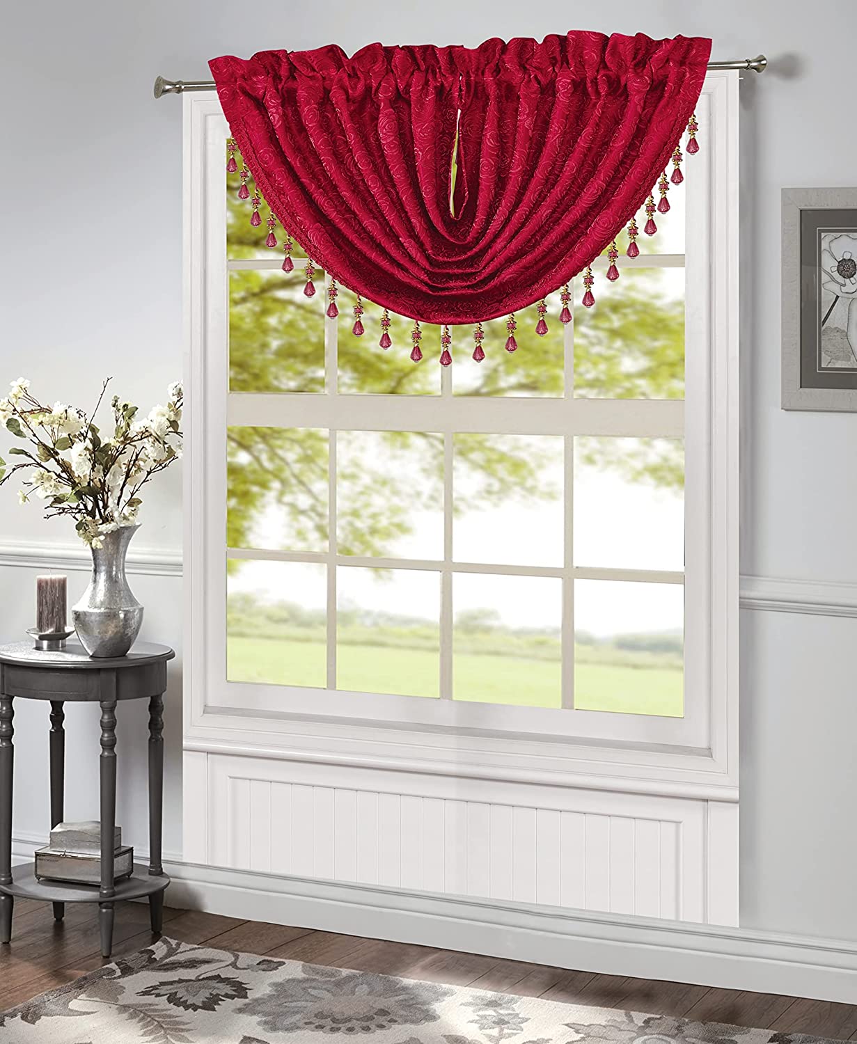 Luxury Home Textile Modern Red Damask Rod Pocket Curtain Sets, 54 x 84 in (2 Panels)