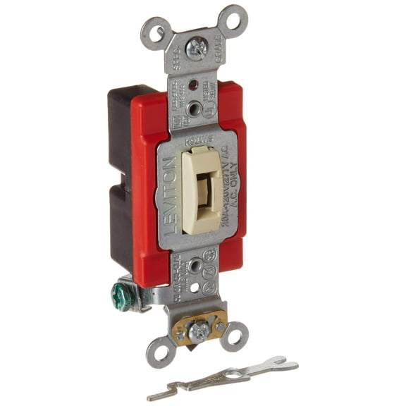 Leviton 20-Amp, 120/277-Volt, Toggle Locking Single-Pole AC Quiet Switch, Extra Heavy Duty Spec Grade, 1221-2IL, Brown / Ivory CA1