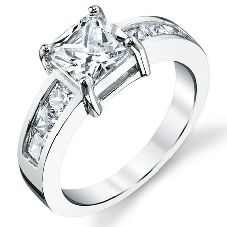 1.25 Carat Princess Cut Sterling Silver Cubic Zirconia Engagement Ring Band Sizes 5 to 9