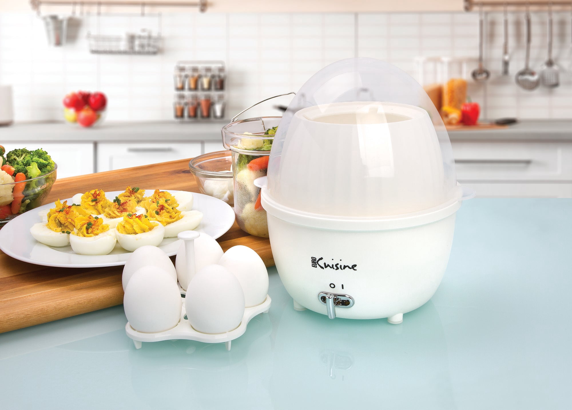Euro Cuisine Electric Egg Cooker & Food Steamer with Auto Shut Off White (MSCX26)