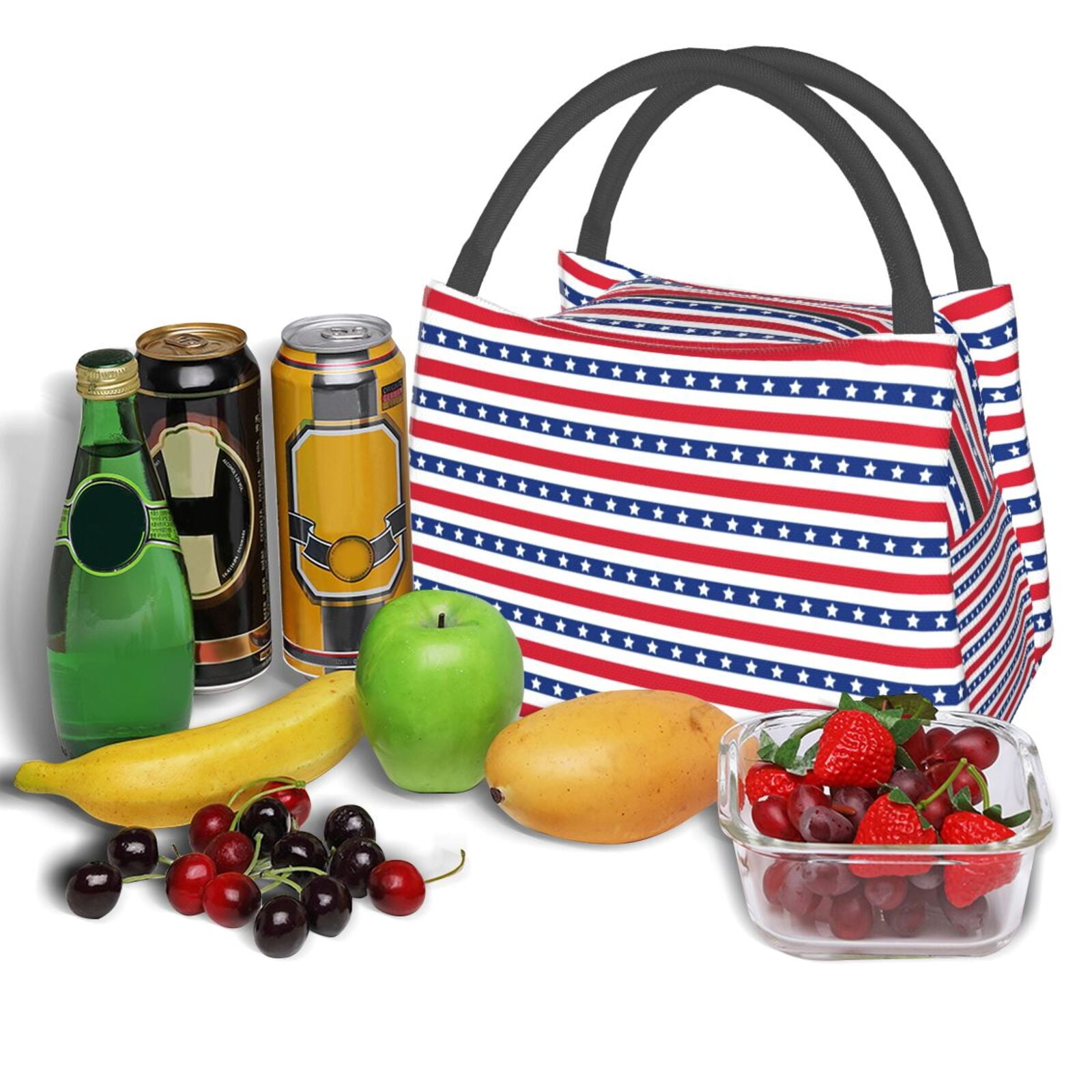 Defioc American Patriotic Stars And Stripes Print Lunch Bag for Women Men,Insulated Lunch Bag Leakproof Cooler Tote Bag Organizer for Work Picnic or Travel