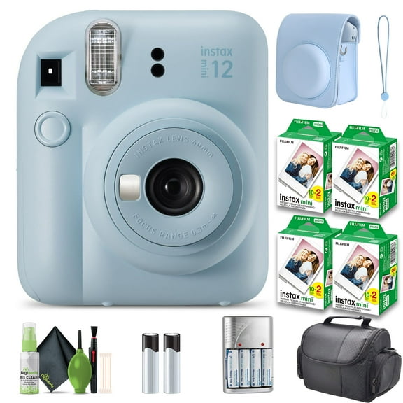 FUJIFILM INSTAX MINI 12 Instant Film Camera Pastel Blue with Fuji INSTAX MINI Instant Film- 80 Photo Sheets with Camera Case and Accessories Ideal Gift for kids, Teenage Girl & Adults
