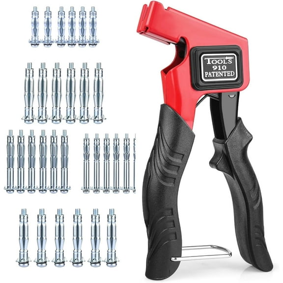 Molly Bolt Setting Tool, Hollow Wall Anchor for Drywall Plaster Sheetrock Hollow Wood Wall, Heavy Duty Metal Wall Anchors Setting Tool, 30pcs Molly Bolts in 5 Sizes