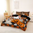 thumbnail image 3 of Homewish Happy Halloween Themed Bedding,Plaid Pumpkin Ghost Pattern Duvet Cover Full,Black Reversible,3-Piece,1 Duvet Cover and 2 Pillowcases, 3 of 6