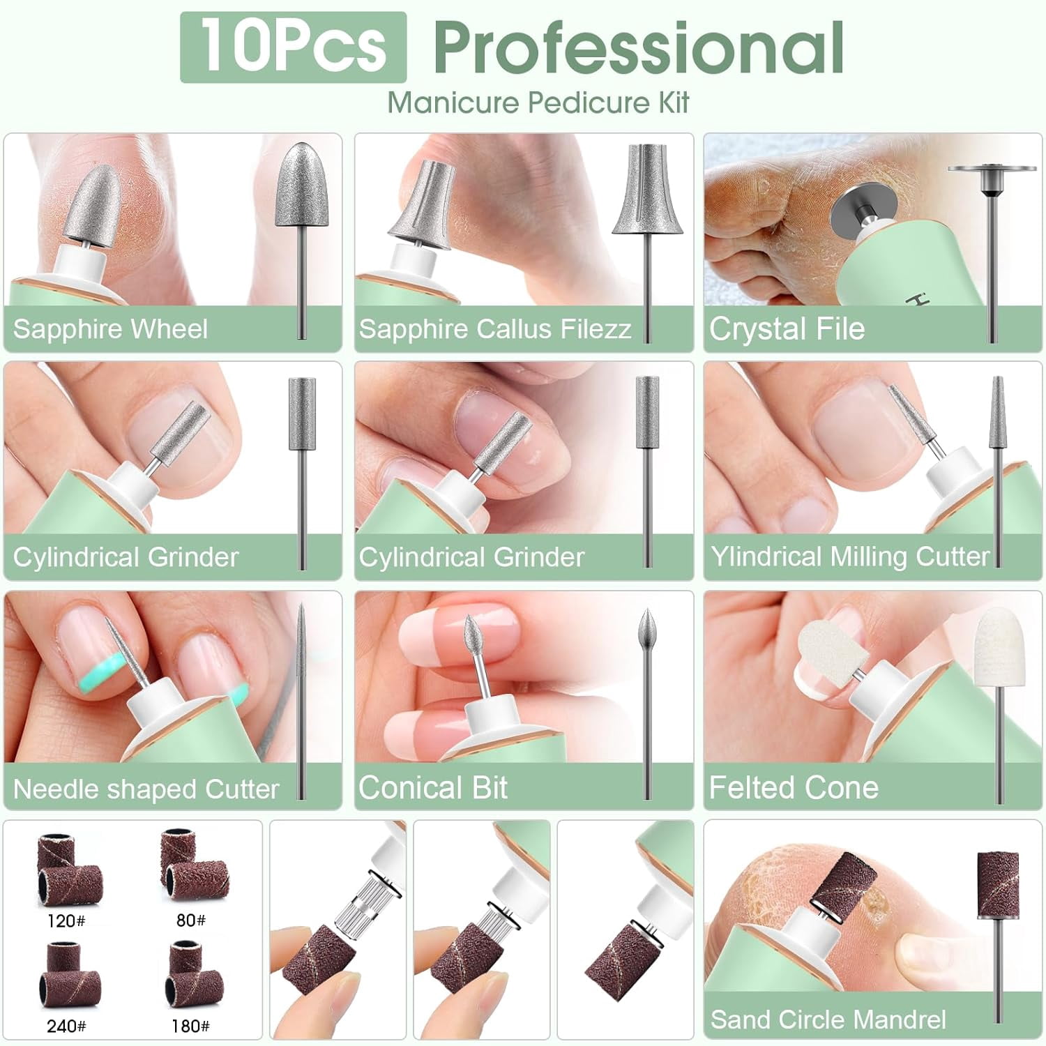 Banral Cordless Nail Drill Kit with LED Light, 10-Speed Manicure & Pedicure Set for Thick Toenails & Cuticle Care, Includes Case