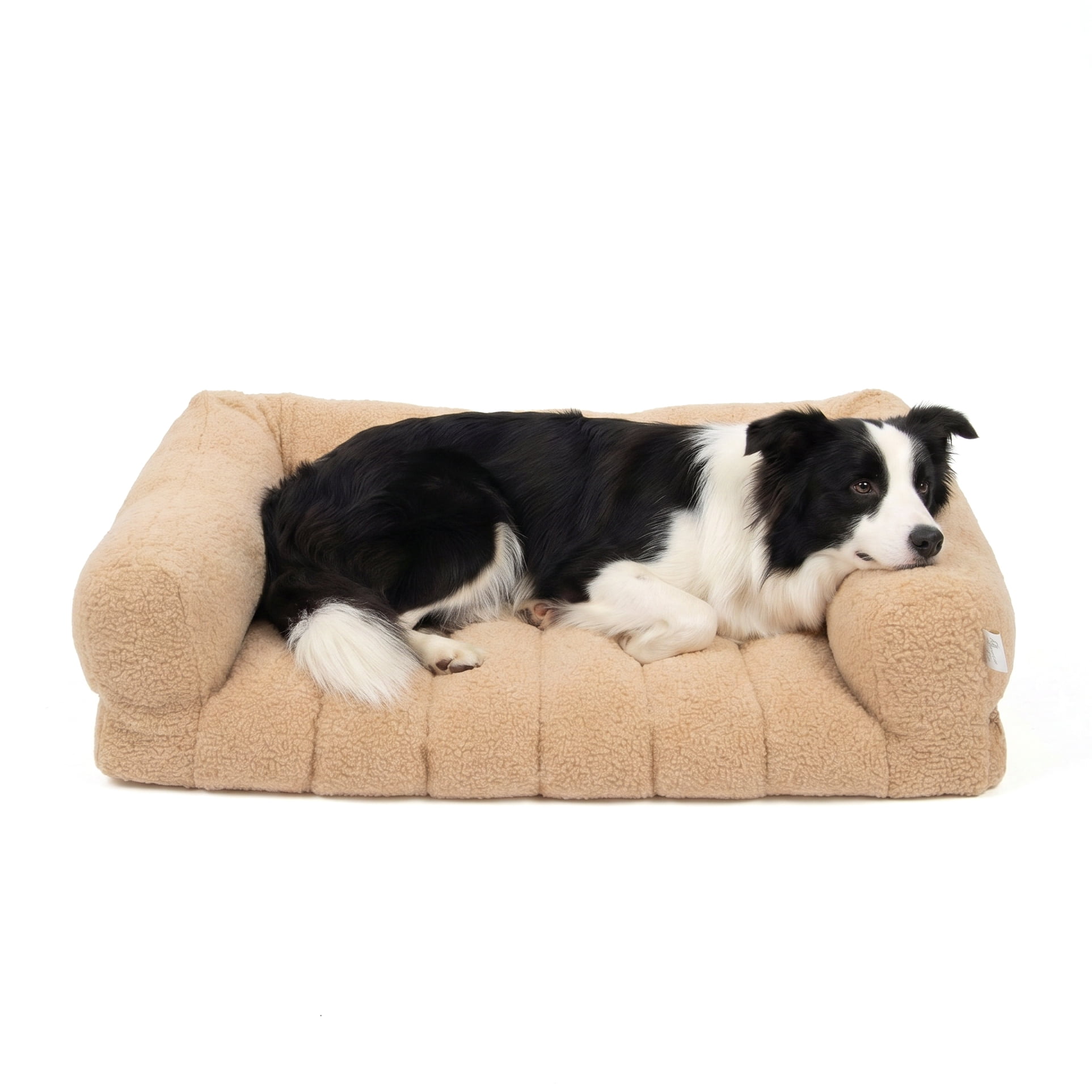 SportPet Designs Quilted Sherpa Sofa-Style Pet Bed Lounger, Brown, Large, 35 in x 25.5 in x 8 in