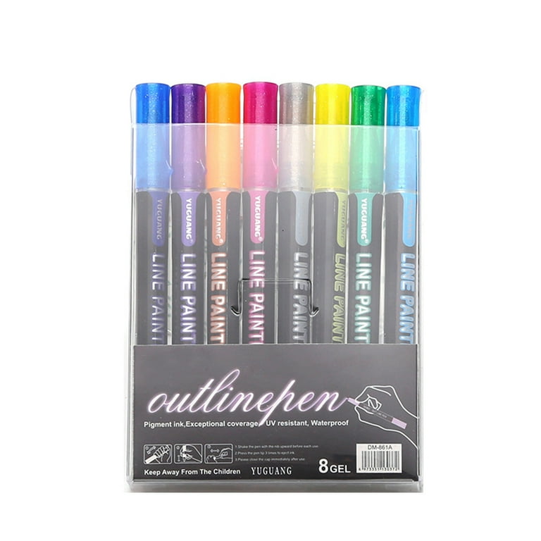 Double Line Outline Markers 6/PK, Assorted – Bensia