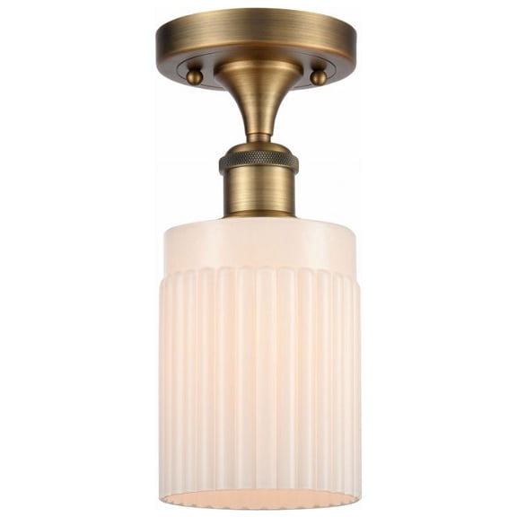 516-1C-BB-G341-LED-Innovations Lighting-Hadley-3.5W 1 LED Semi-Flush Mount in Art Nouveau Style-4.5 Inches Wide by 13 Inches High   Brushed Brass