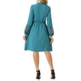 thumbnail image 3 of INSPIRE CHIC Women's Long Sleeve Ruffle V Neck Drawstring Waist Knee Length Flowy Boho Dress S Lake Green, 3 of 6