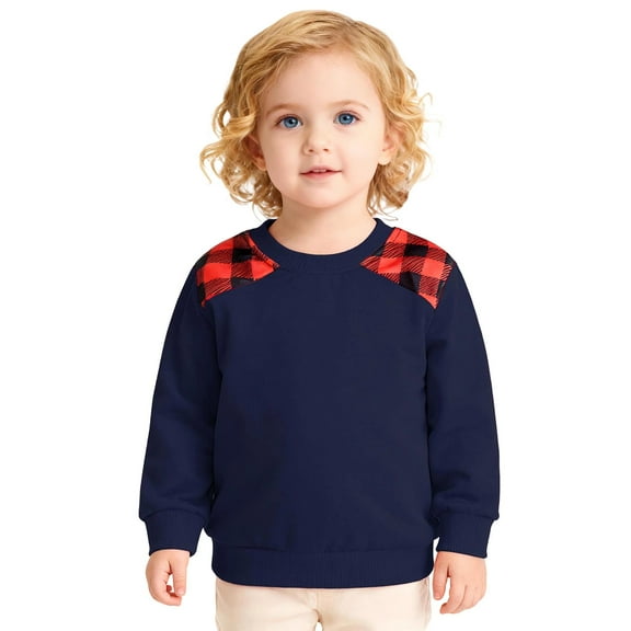 Girls Sweatshirt Toddler Baby Kids Boys And Girls Plaid Casual Trendy Long Sleeves Comfy Warm Sweatshirt Pullover T-shirt Boys Sweatshirts Cute Going Out Tops