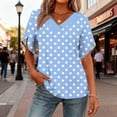 thumbnail image 6 of Ayolanni Casual Shirts for Women Collarless Polka Dots Short Sleeve V-Neck Blouse Ladies Fitted Office Tees Women's Tops, Tees & Blouses Blue S, 6 of 6