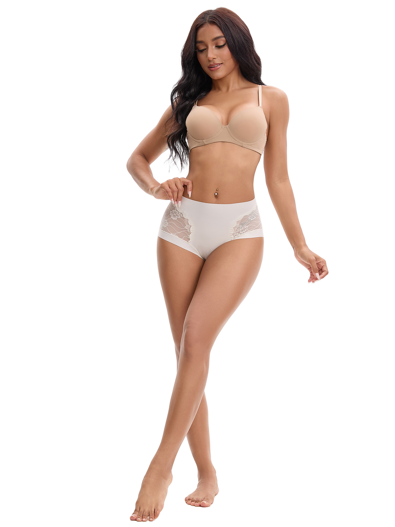 Unique Bargains High Wasited Lace Full Coverage Panties M White