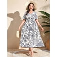 thumbnail image 3 of Women Plus Size Short Sleeve Dress Loose Summer Casual A-Line Flowy Midi Dresses White Drawing XXXL, 3 of 7