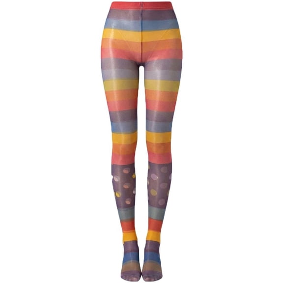 Vjnyvs Sweet Rainbow Pantyhose for Women, Halloween Striped Tights Elastic Colorful Stockings Thin Leggings Tights For Party,Festival