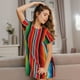 thumbnail image 3 of Balery Mexican Serape Blanket Stripes Camisón de manga corta con cuello redondo para mujer, cómodo y elegante., 3 of 6