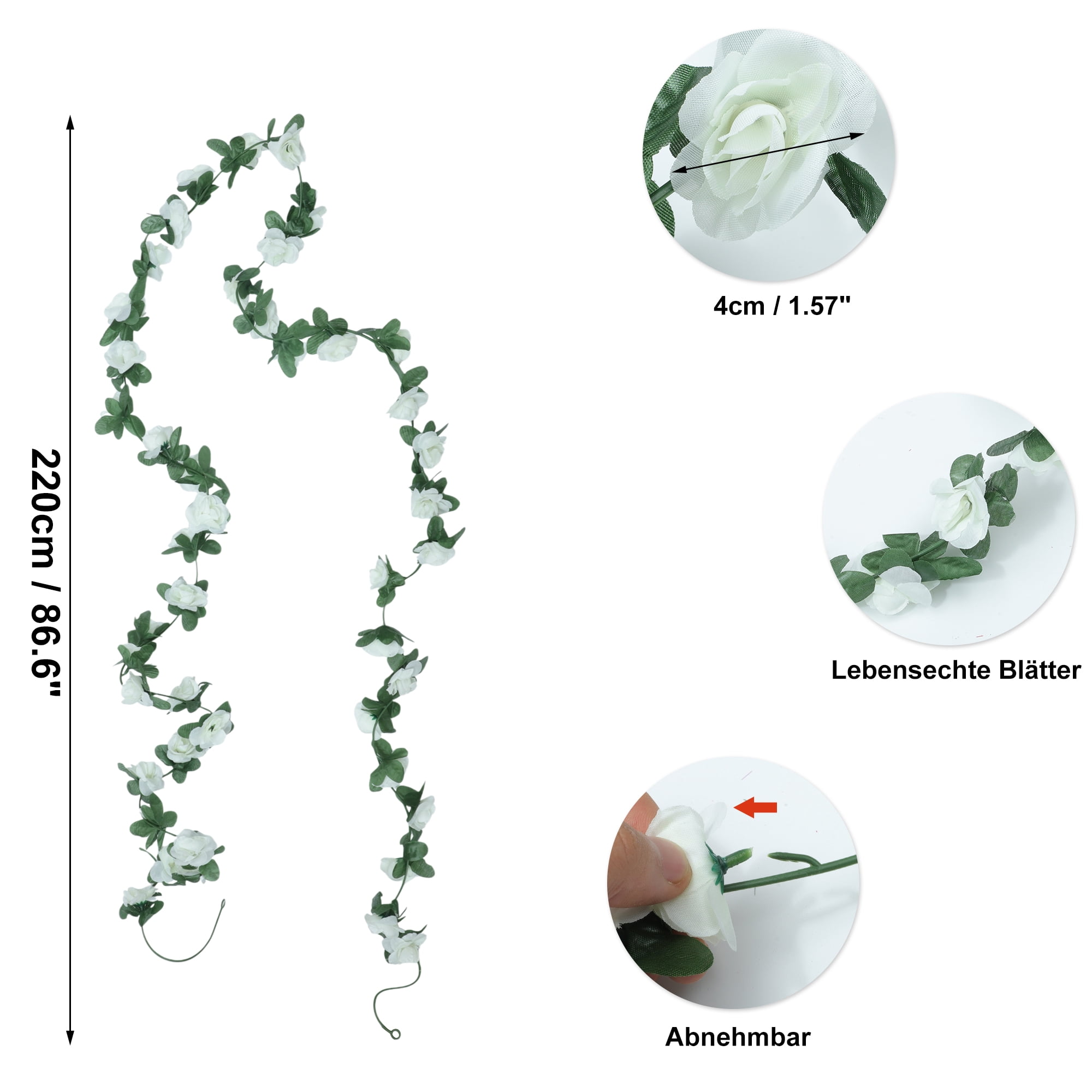 Unique Bargains 4pcs Artificial Flowers Hanging Vine Garland for Home 86.61" White