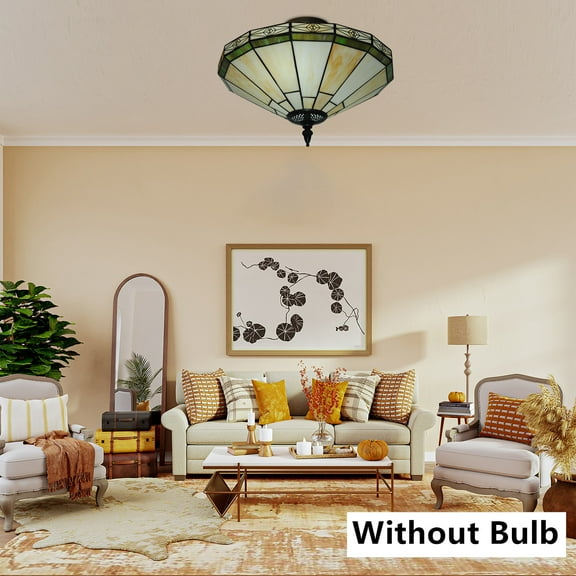Mkyiongou 2-Light Tiffany Style Stained Glass Ceiling Lighting Fixture Vintage Chandelier